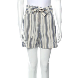 ALIX OF BOHEMIA Malia striped belted woven cotton shorts in blue ecru Size Small